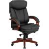 Flash Furniture Hansel High Back Black LeatherSoft Executive Ergonomic Office Chair with Synchro-Tilt Mechanism, Mahogany Wood Base and Arms
