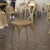 Flash Furniture Hercules Commercial Indoor/Outdoor Cross Back Chair, Wood Look, Weather-Resistant, Lightweight Design, Versatile Use, Light Oak(Chestnut)
