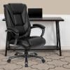 Flash Furniture Oma High Back Black LeatherSoft Layered Upholstered Executive Swivel Ergonomic Office Chair with Smoke Metal Base and Arms