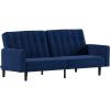 Flash Furniture Carter Premium Tufted Split Back Sofa Futon -Navy Velvet Upholstery – Solid Wood Legs – Convertible Sleeper Couch for Small Spaces(Navy)