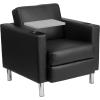 Flash Furniture George Black LeatherSoft Guest Chair with Tablet Arm, Tall Chrome Legs and Cup Holder(Black Leathersoft)
