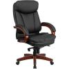 Flash Furniture Hansel High Back Black LeatherSoft Executive Ergonomic Office Chair with Synchro-Tilt Mechanism, Mahogany Wood Base and Arms