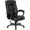 Flash Furniture Oma High Back Black LeatherSoft Layered Upholstered Executive Swivel Ergonomic Office Chair with Smoke Metal Base and Arms