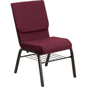 Flash Furniture 4 Pack HERCULES Series 18.5”W Church Chair in Purple Fabric with Book Rack – Gold Vein Frame(Burgundy Patterned Fabric/Gold Vein Frame)