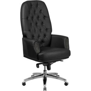 Flash Furniture Hansel High Back Traditional Tufted White LeatherSoft Multifunction Executive Swivel Ergonomic Office Chair with Arms(Black)