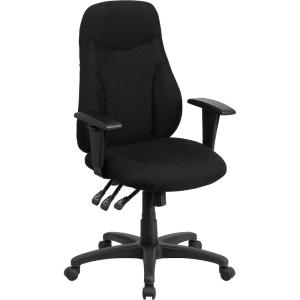 Flash Furniture Hughes High Back Black Fabric Multifunction Swivel Ergonomic Task Office Chair with Adjustable Arms(Contemporary)
