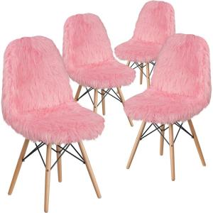 Flash Furniture Zula 4 Pack Shaggy Dog Purple Accent Chair(Light Pink)