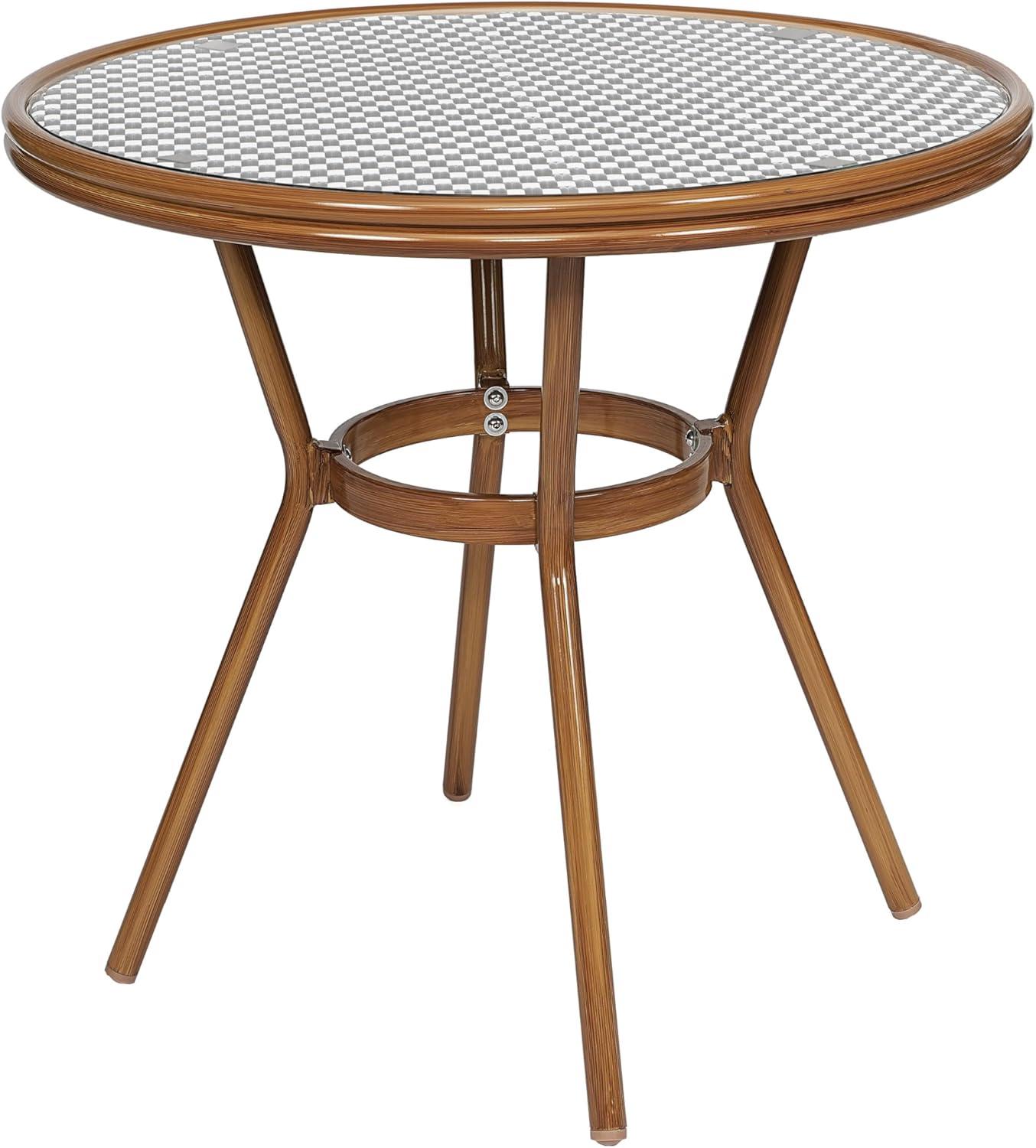 image:imageFlash Furniture Bordeaux IndoorOutdoor Commercial Bistro Set Tempered Glass Top Table 2 Chairs PE Rattan NAT Bamboo Print Aluminum Frame BlackWhiteBlack White RattanNatural Frame