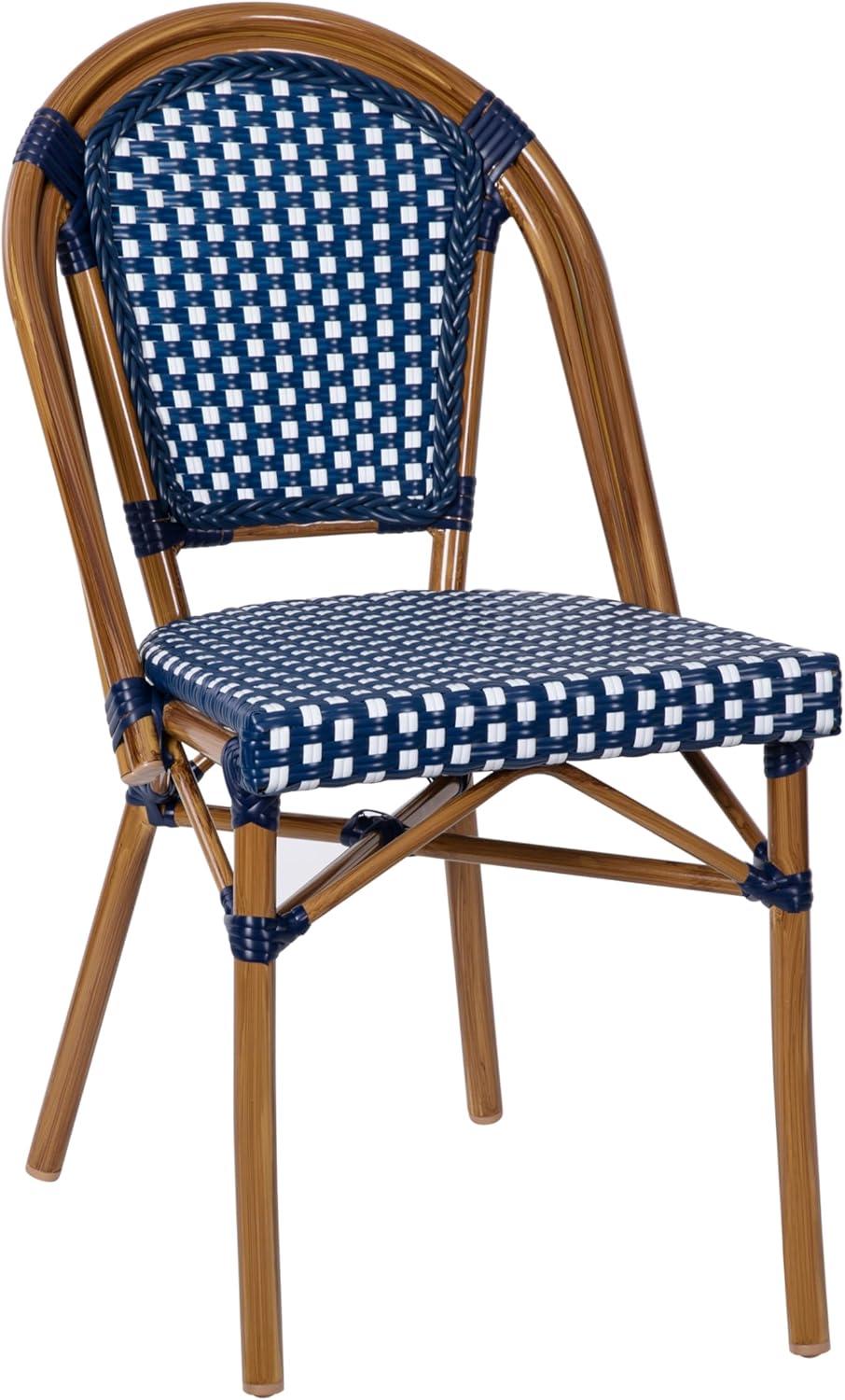 image:imageFlash Furniture Bordeaux IndoorOutdoor Commercial Bistro Set Tempered Glass Top Table 2 Chairs PE Rattan NAT Bamboo Print Aluminum Frame BlackWhiteNavy White RattanNatural Frame