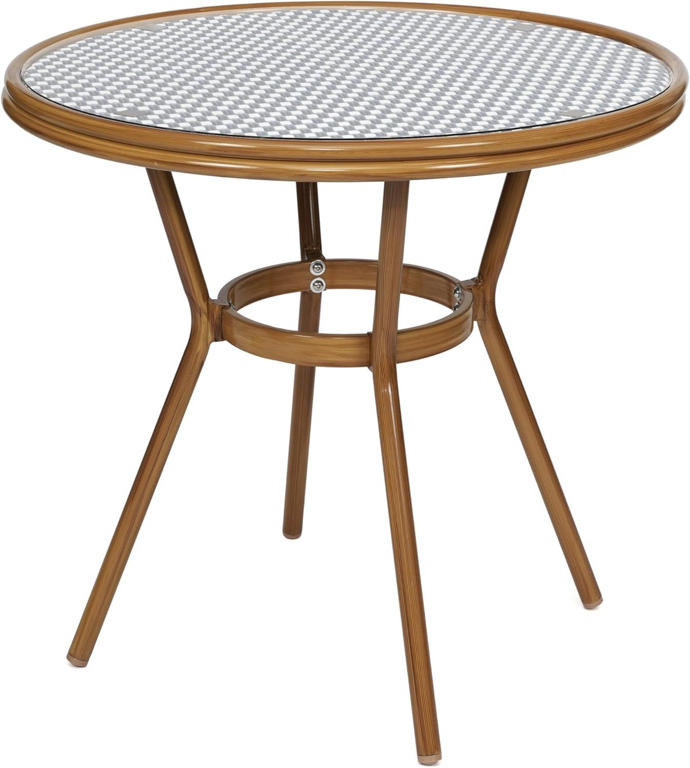 image:imageFlash Furniture Bordeaux IndoorOutdoor Commercial Bistro Set Tempered Glass Top Table 2 Chairs PE Rattan NAT Bamboo Print Aluminum Frame BlackWhiteNavy White RattanNatural Frame