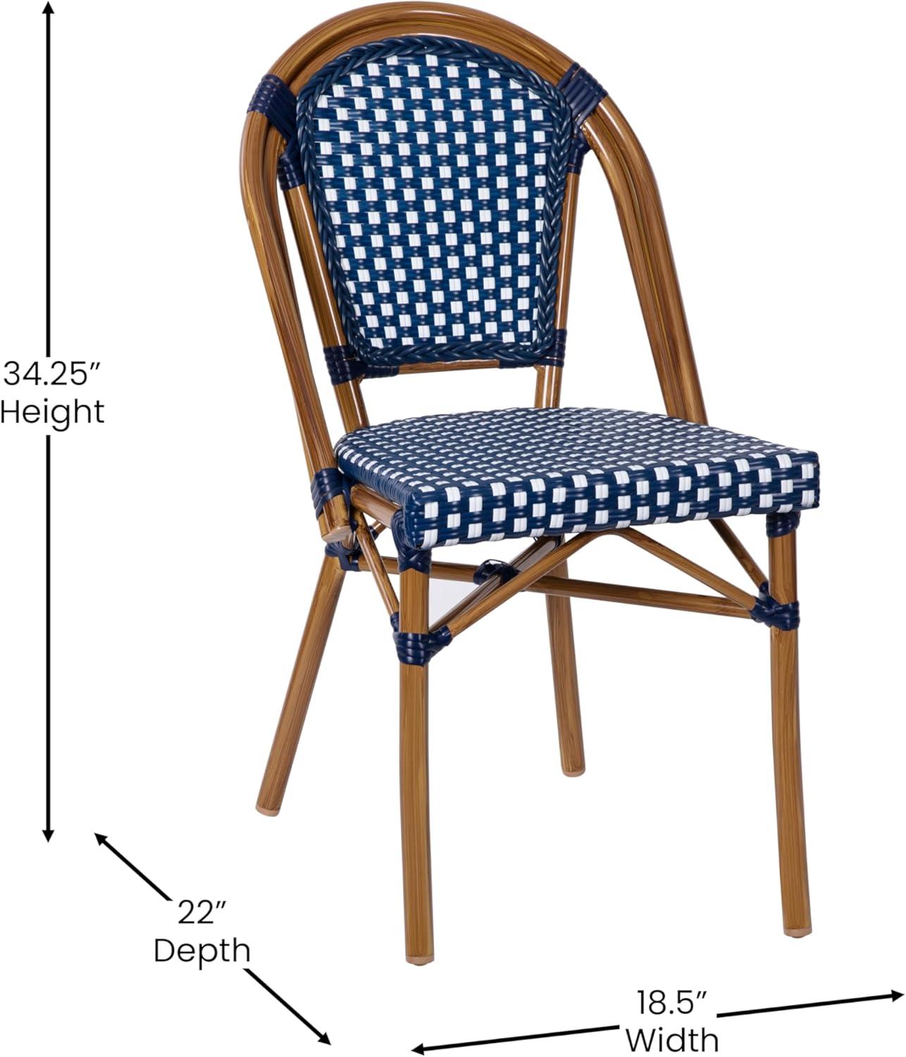 image:imageFlash Furniture Bordeaux IndoorOutdoor Commercial Bistro Set Tempered Glass Top Table 2 Chairs PE Rattan NAT Bamboo Print Aluminum Frame BlackWhiteNavy White RattanNatural Frame