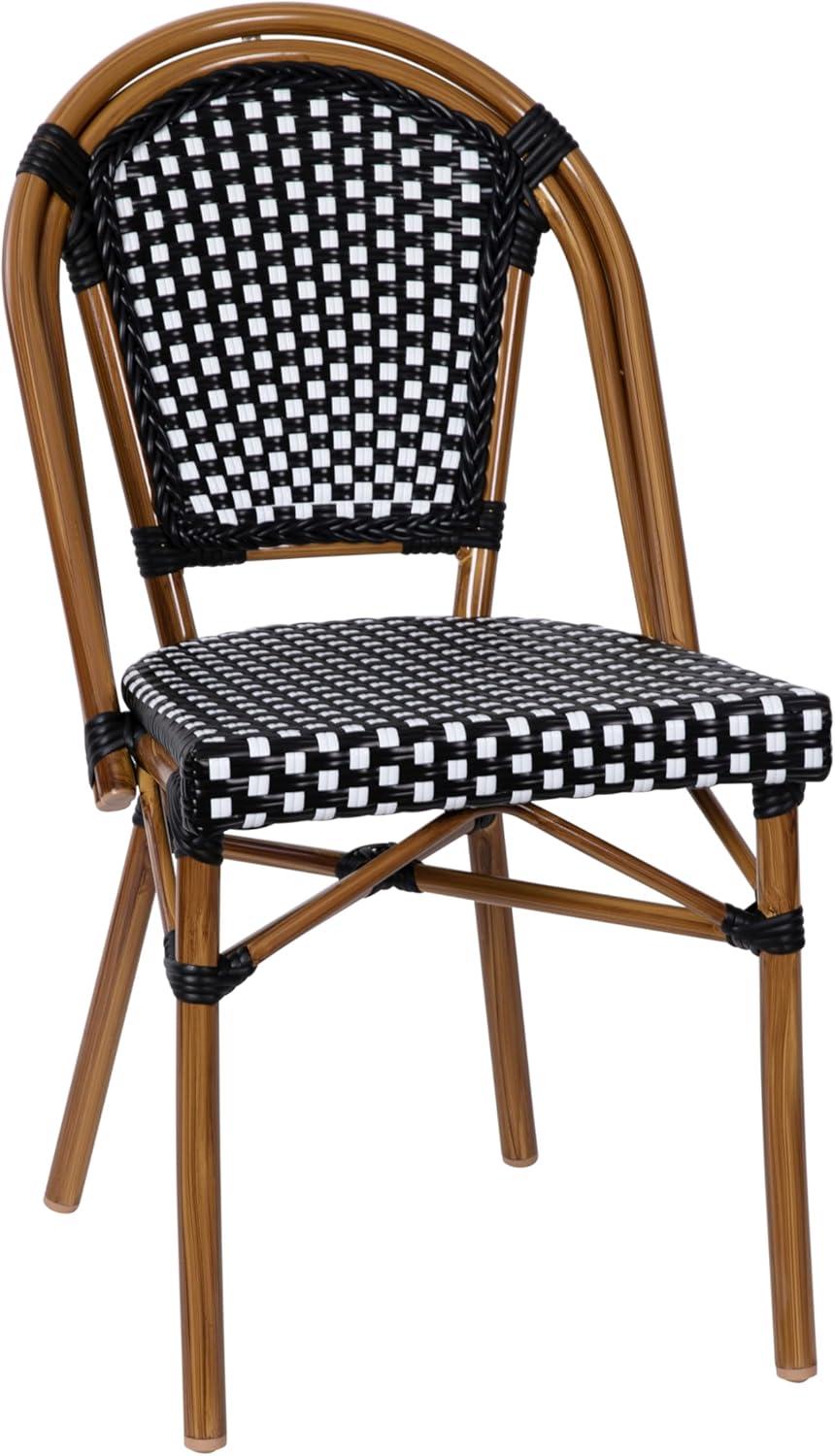 image:imageFlash Furniture Bordeaux IndoorOutdoor Commercial Bistro Set Tempered Glass Top Table 2 Chairs PE Rattan NAT Bamboo Print Aluminum Frame BlackWhiteBlack White RattanNatural Frame