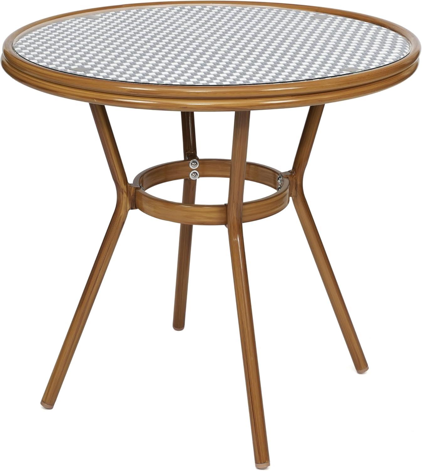 image:imageFlash Furniture Bordeaux IndoorOutdoor Commercial Bistro Set Tempered Glass Top Table 2 Chairs PE Rattan NAT Bamboo Print Aluminum Frame BlackWhiteNavy White RattanNatural Frame