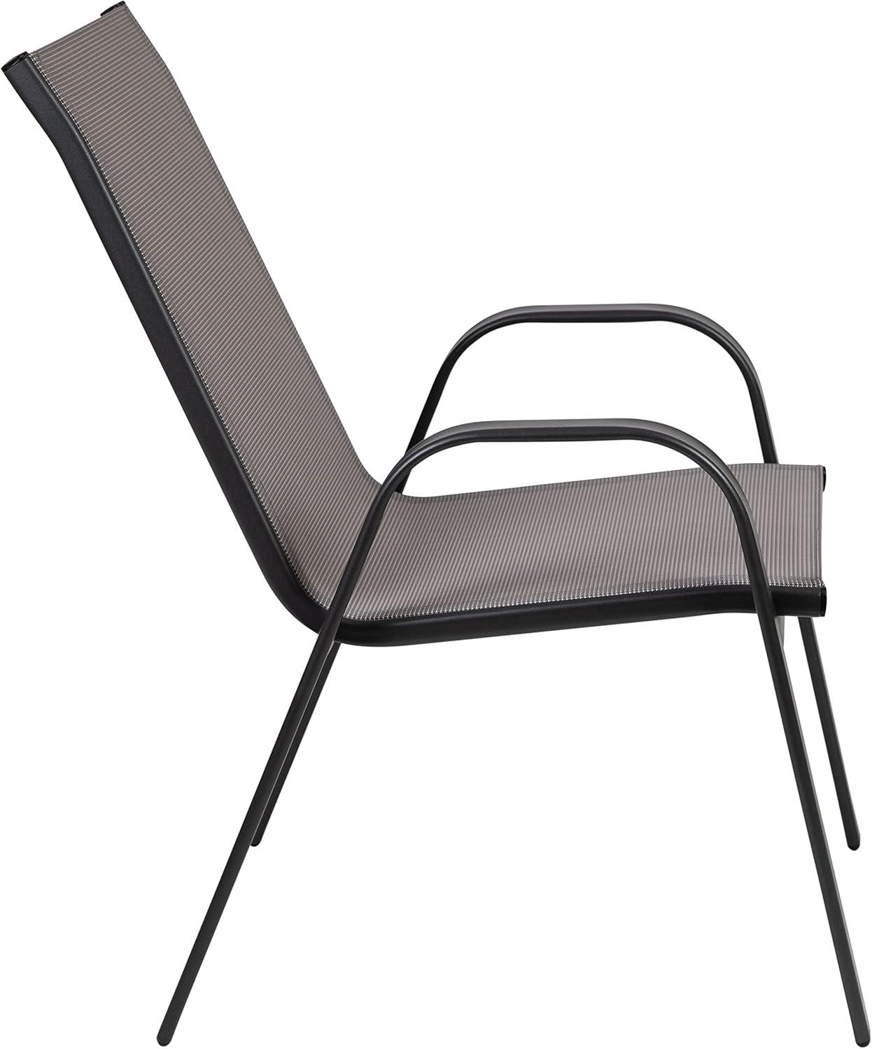 image:imageFlash Furniture Brazos 5 Piece Outdoor Patio Dining Set 4 Gray Flex Comfort Stack Chairs 55 Tempered Glass Patio Table with Umbrella Hole