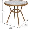 Flash Furniture Bordeaux Indoor/Outdoor Commercial Bistro Set – Tempered Glass Top Table – 2 Chairs – PE Rattan – NAT Bamboo Print Aluminum Frame – Black/White(Navy & White Rattan/Natural Frame)