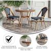 Flash Furniture Bordeaux Indoor/Outdoor Commercial Bistro Set – Tempered Glass Top Table – 2 Chairs – PE Rattan – NAT Bamboo Print Aluminum Frame – Black/White(Navy & White Rattan/Natural Frame)