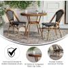 Flash Furniture Bordeaux Indoor/Outdoor Commercial Bistro Set – Tempered Glass Top Table – 2 Chairs – PE Rattan – NAT Bamboo Print Aluminum Frame – Black/White(Black & White Rattan/Natural Frame)