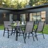 Flash Furniture Brazos 5 Piece Outdoor Patio Dining Set – 4 Gray Flex Comfort Stack Chairs – 55″ Tempered Glass Patio Table with Umbrella Hole