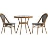 Flash Furniture Bordeaux Indoor/Outdoor Commercial Bistro Set – Tempered Glass Top Table – 2 Chairs – PE Rattan – NAT Bamboo Print Aluminum Frame – Black/White(Black & White Rattan/Natural Frame)