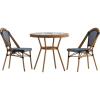 Flash Furniture Bordeaux Indoor/Outdoor Commercial Bistro Set – Tempered Glass Top Table – 2 Chairs – PE Rattan – NAT Bamboo Print Aluminum Frame – Black/White(Navy & White Rattan/Natural Frame)