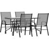 Flash Furniture Brazos 5 Piece Outdoor Patio Dining Set – 4 Gray Flex Comfort Stack Chairs – 55″ Tempered Glass Patio Table with Umbrella Hole