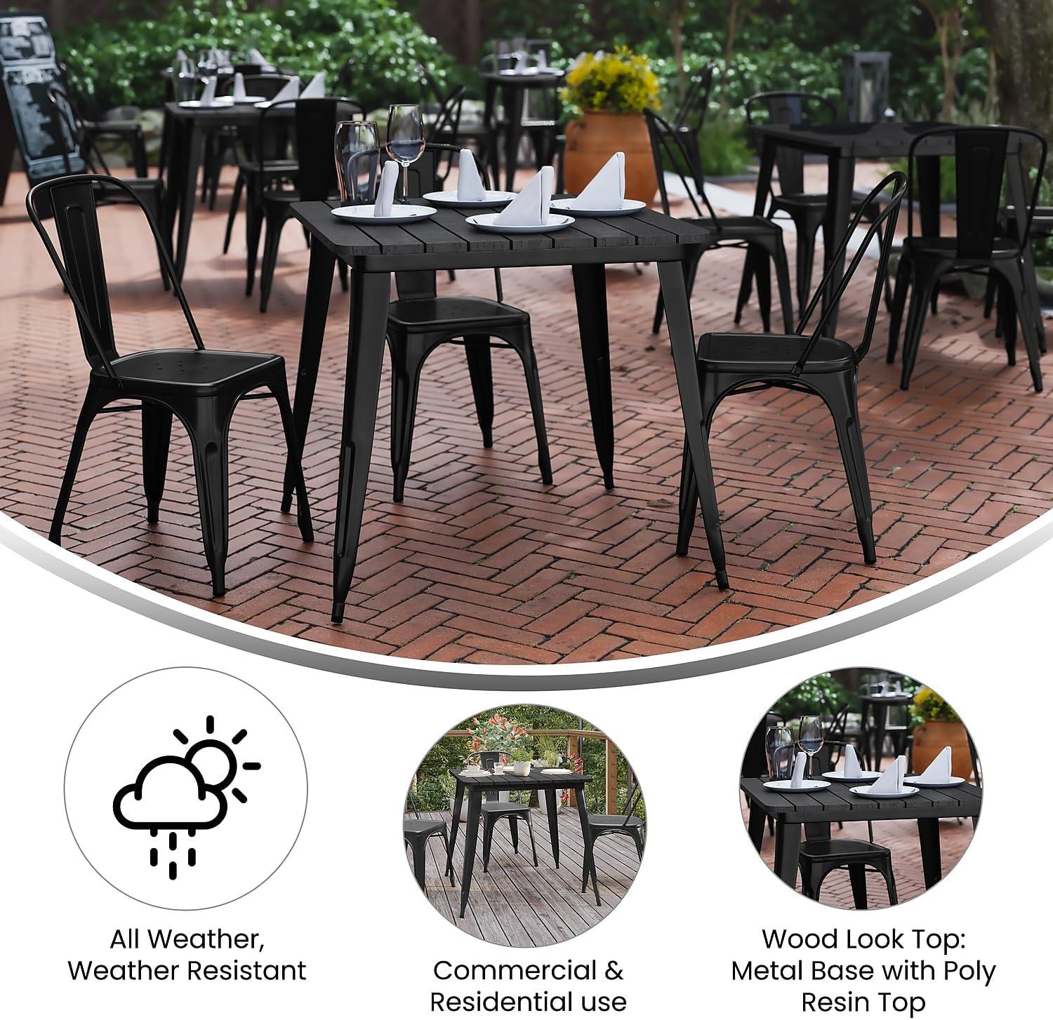 image:imageFlash Furniture Declan Commercial Outdoor Dining Table All Weather Poly Resin Top with Steel Base 315 Square BlackBlackBlack TopBlack Frame