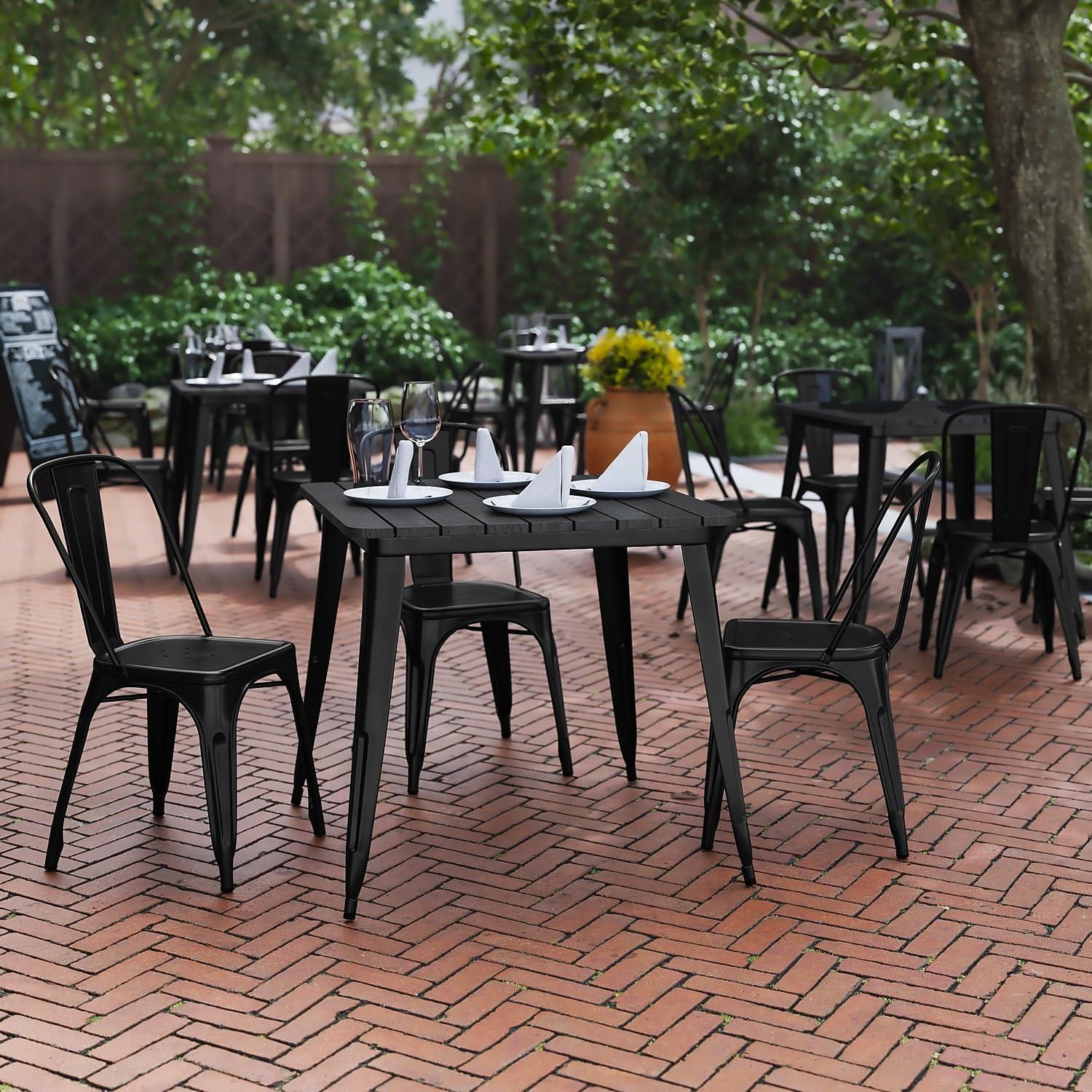 image:imageFlash Furniture Declan Commercial Outdoor Dining Table All Weather Poly Resin Top with Steel Base 315 Square BlackBlackBlack TopBlack Frame
