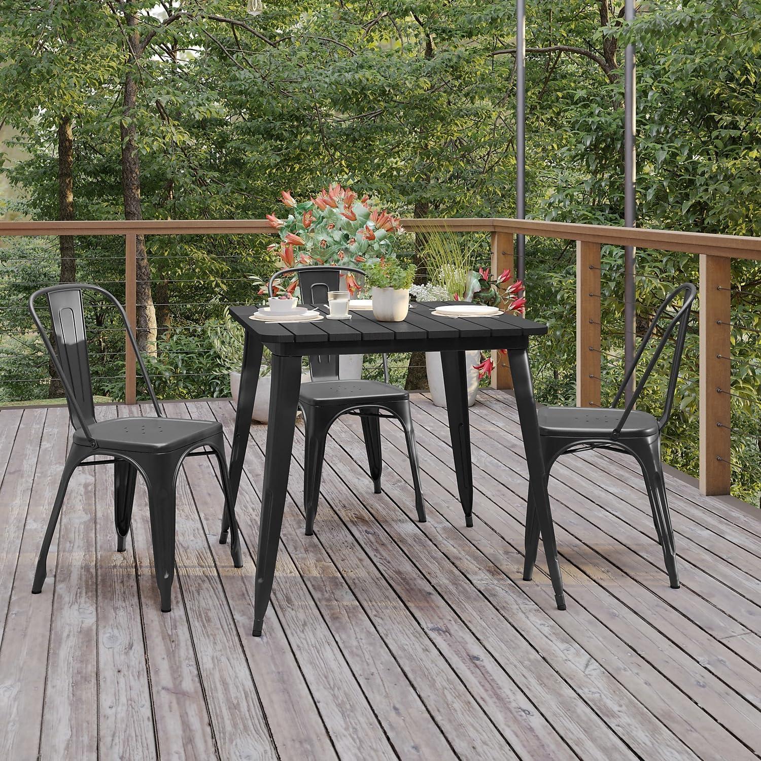 image:imageFlash Furniture Declan Commercial Outdoor Dining Table All Weather Poly Resin Top with Steel Base 315 Square BlackBlackBlack TopBlack Frame