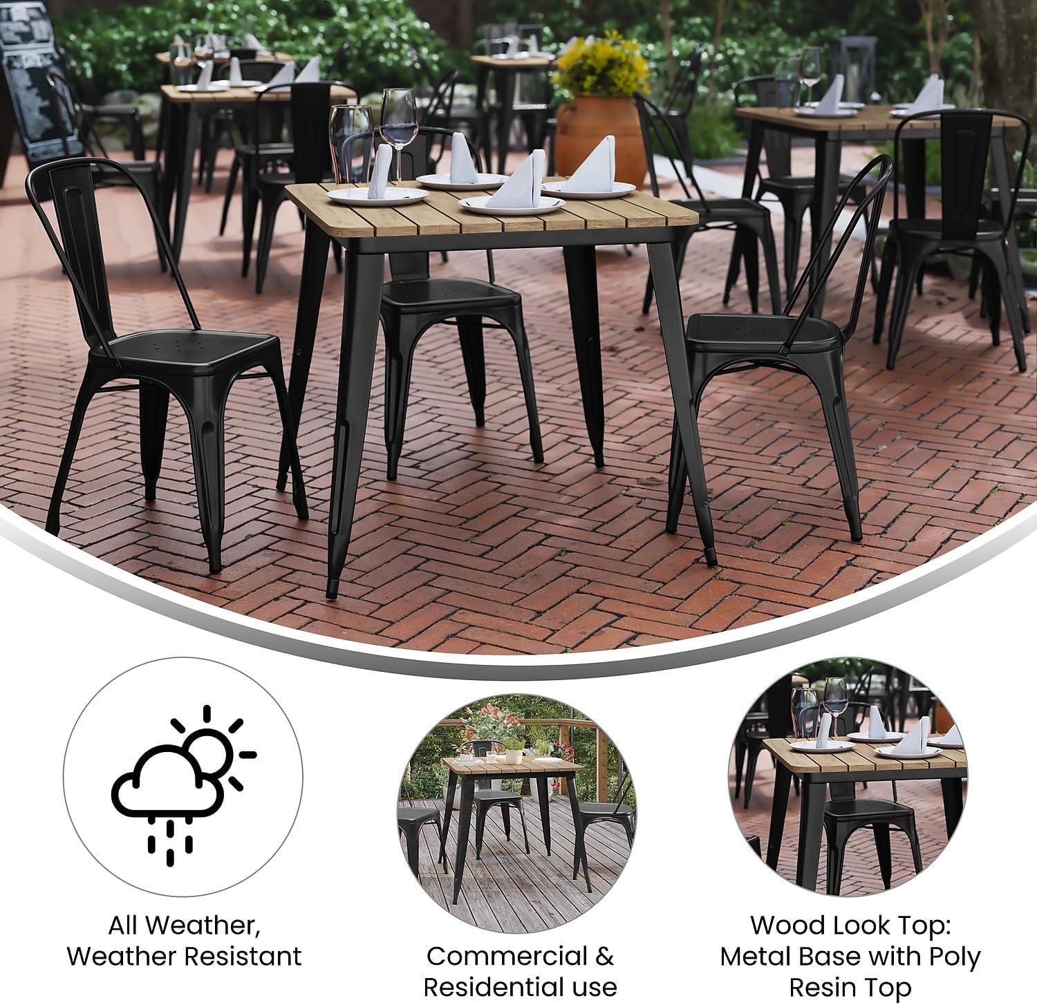 image:imageFlash Furniture Declan Commercial Outdoor Dining Table All Weather Poly Resin Top with Steel Base 315 Square BlackBlackBrown TopBlack Frame