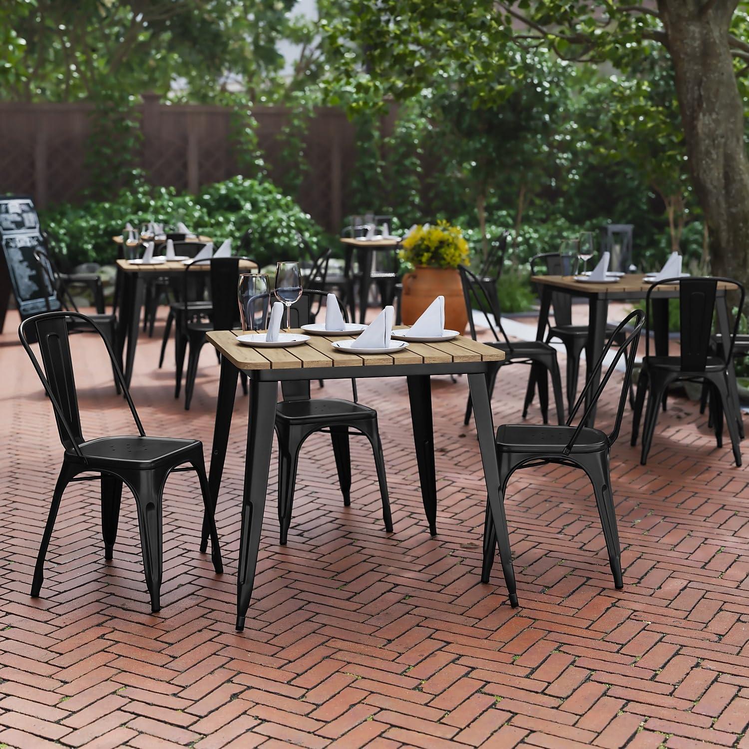 image:imageFlash Furniture Declan Commercial Outdoor Dining Table All Weather Poly Resin Top with Steel Base 315 Square BlackBlackBrown TopBlack Frame