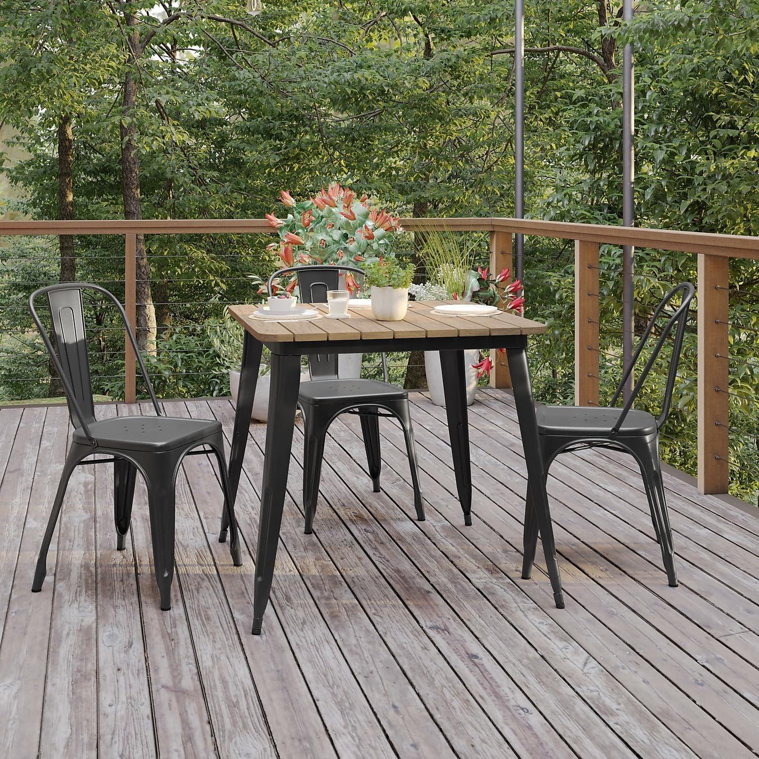 image:imageFlash Furniture Declan Commercial Outdoor Dining Table All Weather Poly Resin Top with Steel Base 315 Square BlackBlackBrown TopBlack Frame