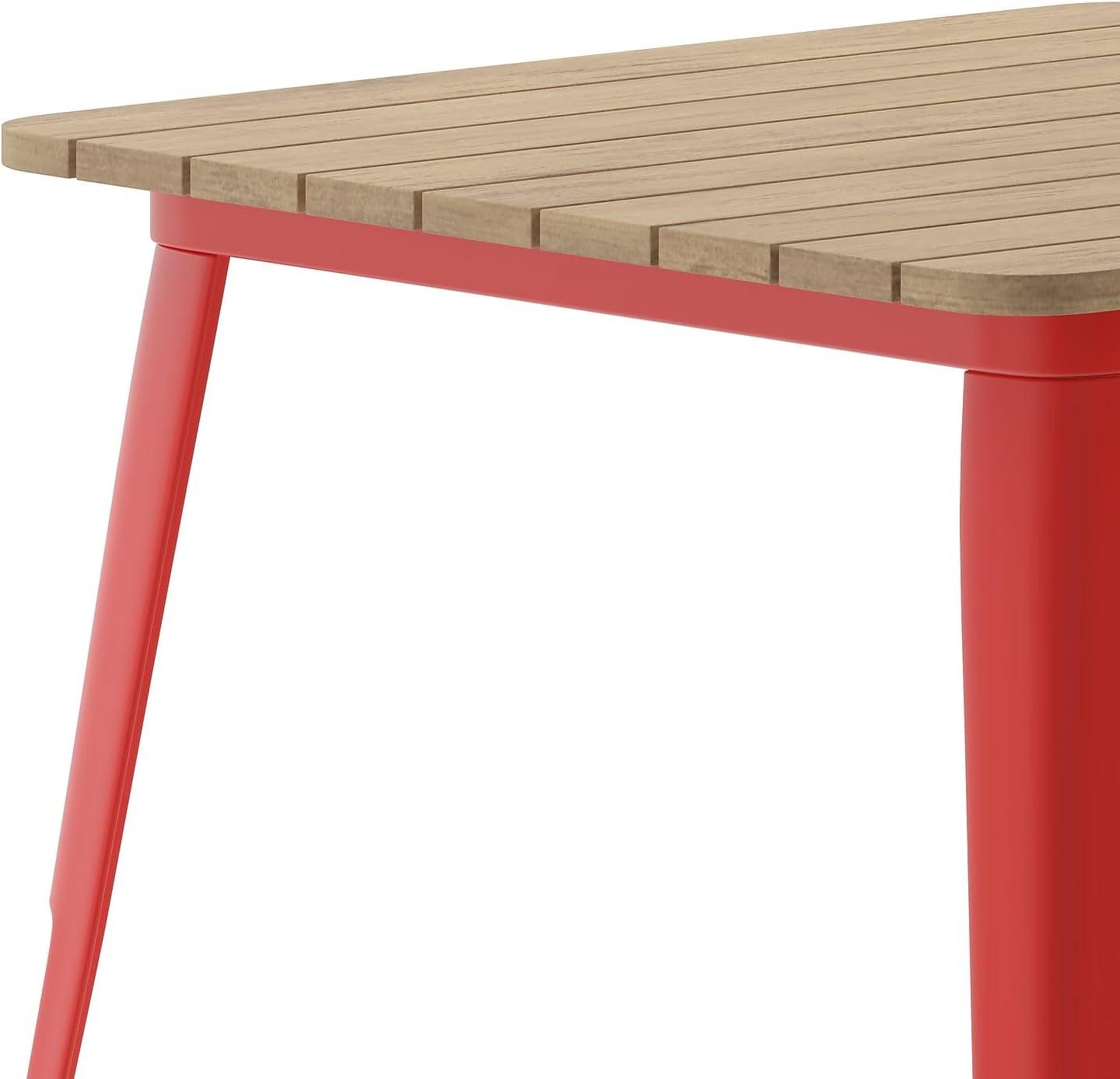 image:imageFlash Furniture Declan Commercial Outdoor Dining Table All Weather Poly Resin Top with Steel Base 315 Square BlackBlackBrown TopRed Frame