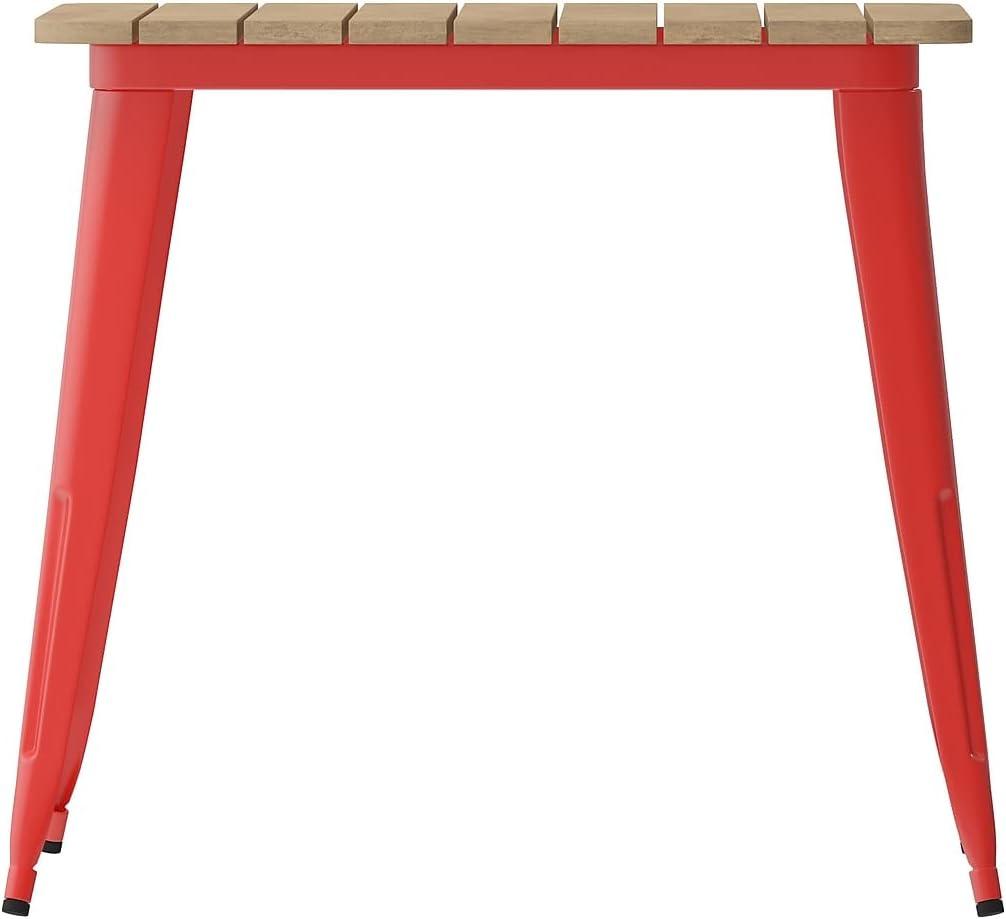 image:imageFlash Furniture Declan Commercial Outdoor Dining Table All Weather Poly Resin Top with Steel Base 315 Square BlackBlackBrown TopRed Frame
