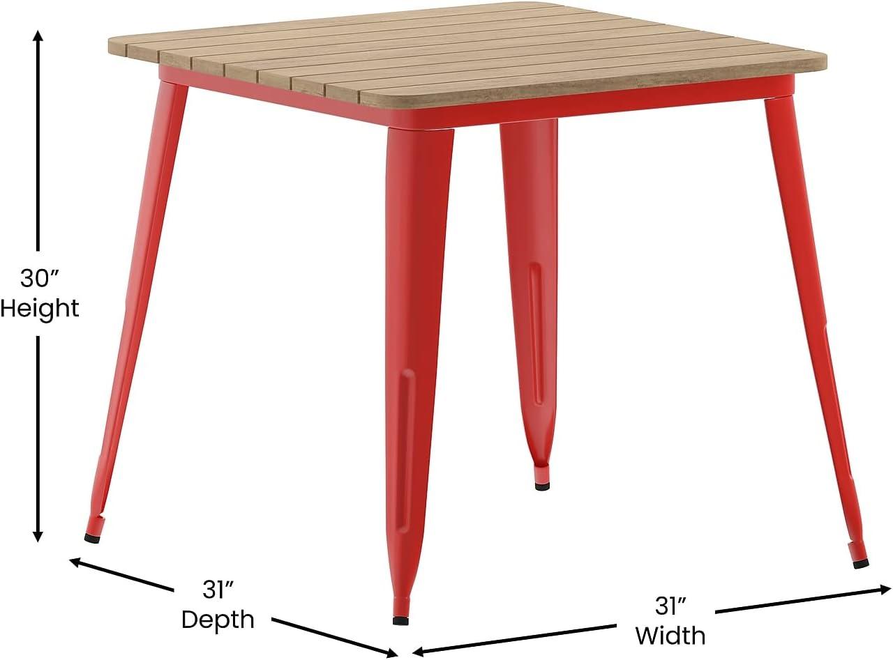 image:imageFlash Furniture Declan Commercial Outdoor Dining Table All Weather Poly Resin Top with Steel Base 315 Square BlackBlackBrown TopRed Frame
