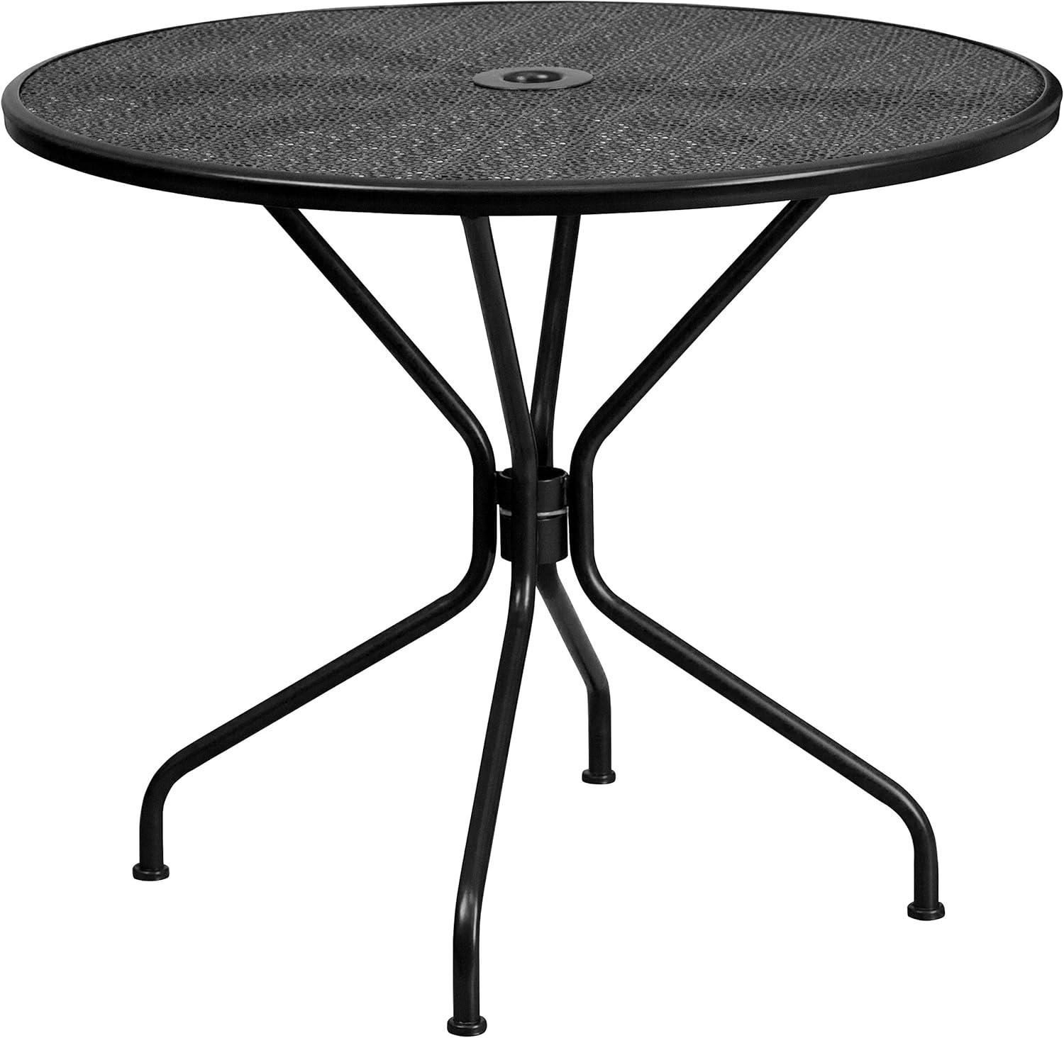 image:imageFlash Furniture Oia Commercial Grade 3525 Round Black IndoorOutdoor Steel Patio Table Set with 4 Round Back ChairsBlack