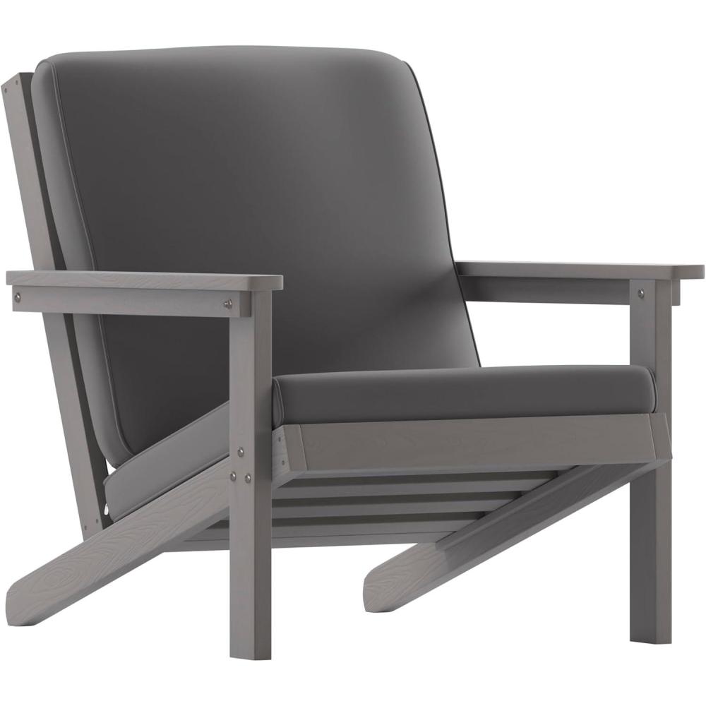 image:imageFlash Furniture Charlestown Adirondack Style Deep Seat Patio Club Chair with Cushions  Gray Poly Resin Frame  Cream AllWeather Cushions  IndoorOutdoorGrey