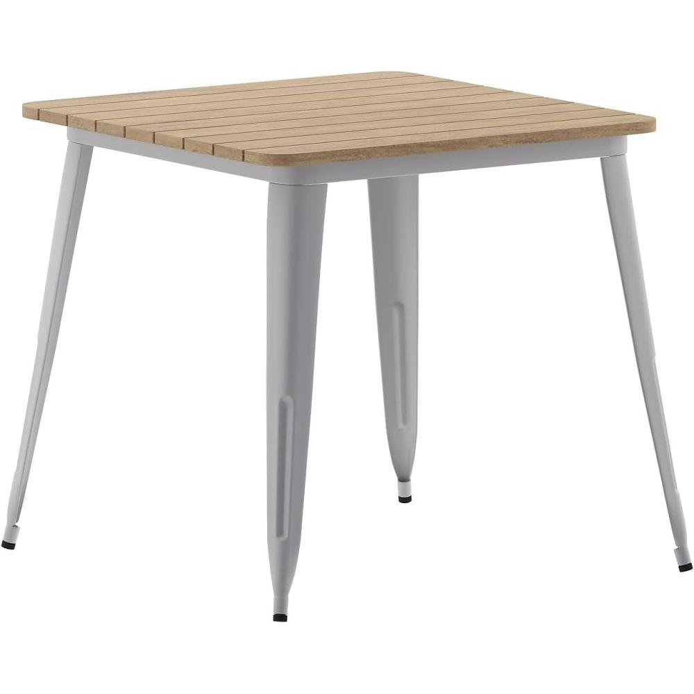 image:imageFlash Furniture Declan Commercial Outdoor Dining Table All Weather Poly Resin Top with Steel Base 315 Square BlackBlackBrown TopSilver Frame