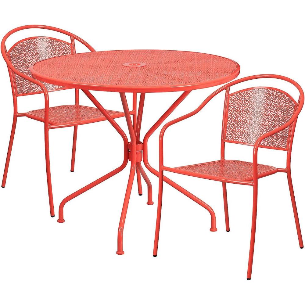 image:imageFlash Furniture Oia Commercial Grade 3525 Round Black IndoorOutdoor Steel Patio Table Set with 4 Round Back ChairsCoral