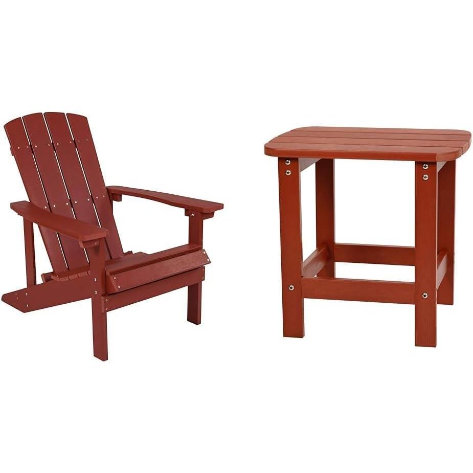 image:imageFlash Furniture Red Poly Resin Adirondack Chair and Matching Lattice Side Table IndoorOutdoor Set