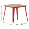 Flash Furniture Declan Commercial Outdoor Dining Table, All Weather Poly Resin Top with Steel Base, 31.5″ Square, Black/Black(Brown Top/Red Frame)