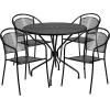 Flash Furniture Oia Commercial Grade 35.25″ Round Black Indoor-Outdoor Steel Patio Table Set with 4 Round Back Chairs(Black)