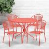 Flash Furniture Oia Commercial Grade 35.25″ Round Black Indoor-Outdoor Steel Patio Table Set with 4 Round Back Chairs(Coral)