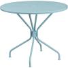 Flash Furniture Oia Commercial Grade 35.25″ Round Black Indoor-Outdoor Steel Patio Table Set with 4 Round Back Chairs(Sky Blue)