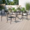 Flash Furniture Oia Commercial Grade 35.25″ Round Black Indoor-Outdoor Steel Patio Table Set with 4 Round Back Chairs(Black)