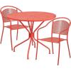 Flash Furniture Oia Commercial Grade 35.25″ Round Black Indoor-Outdoor Steel Patio Table Set with 4 Round Back Chairs(Coral)