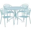 Flash Furniture Oia Commercial Grade 35.25″ Round Black Indoor-Outdoor Steel Patio Table Set with 4 Round Back Chairs(Sky Blue)