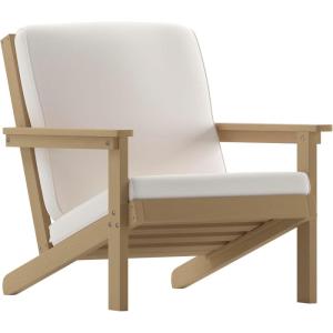Flash Furniture Charlestown Adirondack Style Deep Seat Patio Club Chair with Cushions – Gray Poly Resin Frame – Cream All-Weather Cushions – Indoor/Outdoor(Natural Cedar/Cream)