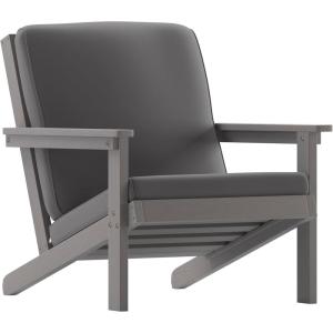 Flash Furniture Charlestown Adirondack Style Deep Seat Patio Club Chair with Cushions – Gray Poly Resin Frame – Cream All-Weather Cushions – Indoor/Outdoor(Grey)