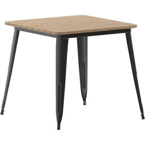 Flash Furniture Declan Commercial Outdoor Dining Table, All Weather Poly Resin Top with Steel Base, 31.5″ Square, Black/Black(Brown Top/Black Frame)