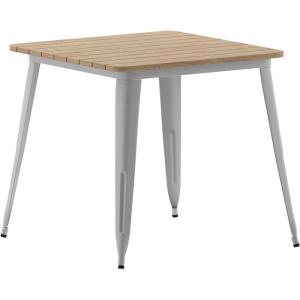 Flash Furniture Declan Commercial Outdoor Dining Table, All Weather Poly Resin Top with Steel Base, 31.5″ Square, Black/Black(Brown Top/Silver Frame)